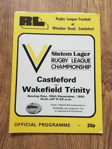 Castleford v Wakefield Trinity Dec 1981 Rugby League Programme