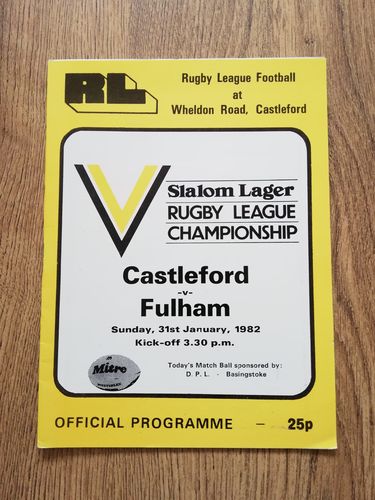 Castleford v Fulham Jan 1982 Rugby League Programme