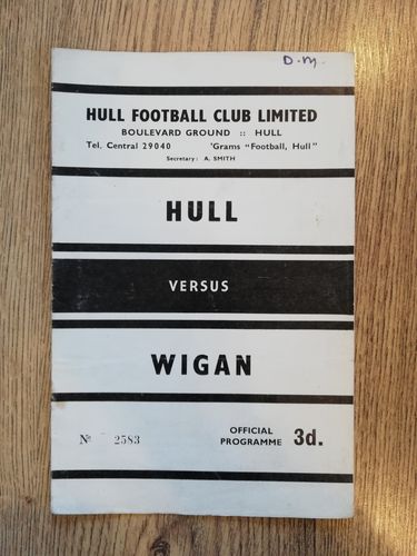 Hull v Wigan Nov 1962 Rugby League Programme