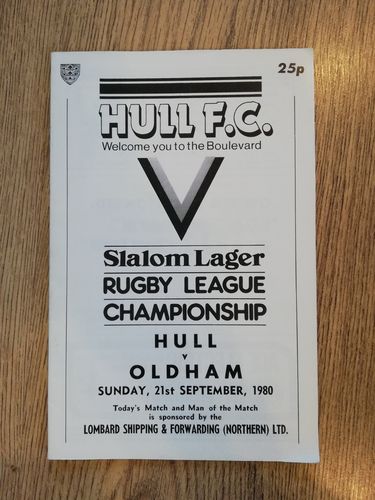 Hull v Oldham Sept 1980 Rugby League Programme