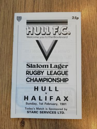 Hull v Halifax Feb 1981 Rugby League Programme