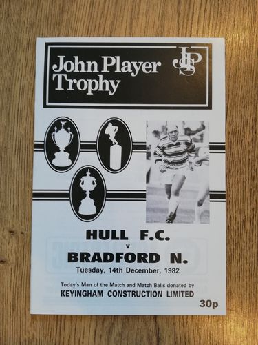Hull v Bradford Northern Dec 1982 John Player Trophy Rugby League Programme