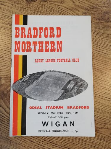 Bradford Northern v Wigan Feb 1973 Rugby League Programme
