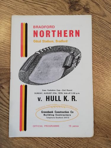 Bradford Northern v Hull KR Aug 1978 Yorkshire Cup Rugby League Programme