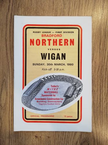 Bradford Northern v Wigan Mar 1980 Rugby League Programme