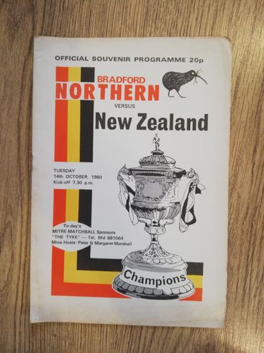 Bradford Northern v New Zealand Oct 1980 Rugby League Programme