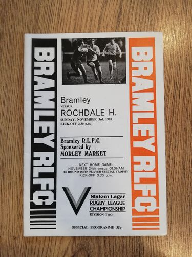 Bramley v Rochdale Hornets Nov 1985 Rugby League Programme