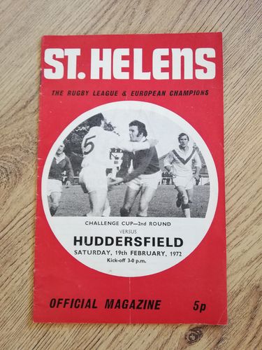 St Helens v Huddersfield Feb 1972 Challenge Cup Rugby League Programme