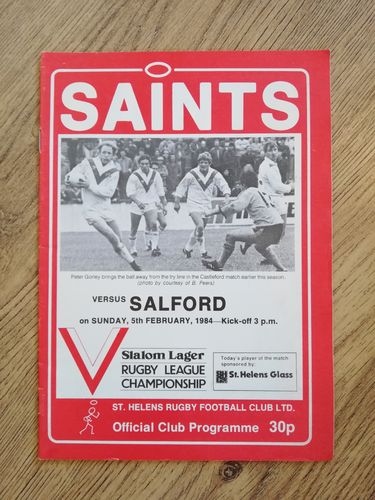 St Helens v Salford Feb 1984 Rugby League Programme