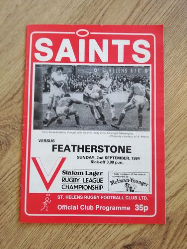 St Helens v Featherstone Sept 1984 Rugby League Programme