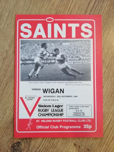 St Helens v Wigan Dec 1984 Rugby League Programme