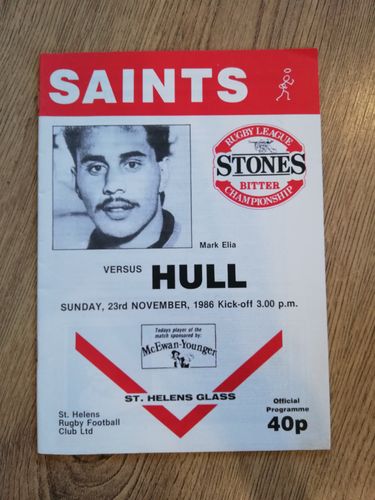 St Helens v Hull Nov 1986 Rugby League Programme