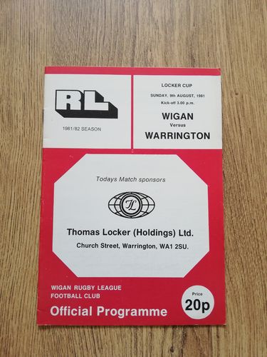 Wigan v Warrington Aug 1981 Locker Cup Rugby League Programme