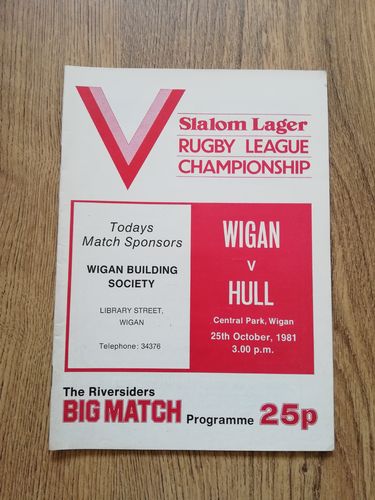 Wigan v Hull Oct 1981 Rugby League Programme