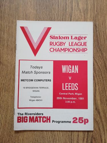 Wigan v Leeds Nov 1981 Rugby League Programme