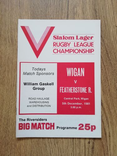 Wigan v Featherstone Rovers Dec 1981 Rugby League Programme