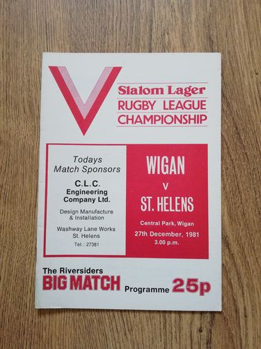 Wigan v St Helens Dec 1981 Rugby League Programme