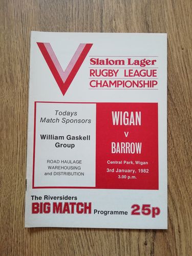 Wigan v Barrow Jan 1982 Rugby League Programme