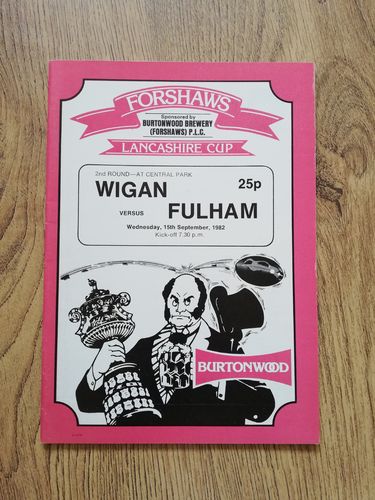 Wigan v Fulham Sept 1982 Lancashire Cup Rugby League Programme