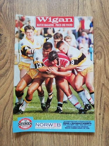 Wigan v Rochdale Hornets Sept 1990 Rugby League Programme