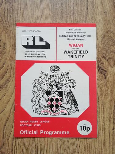 Wigan v Wakefield Feb 1977 Rugby League Programme