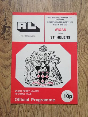 Wigan v St Helens Feb 1977 Challenge Cup Rugby League Programme