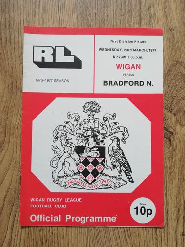 Wigan v Bradford Northern Mar 1977 Rugby League Programme