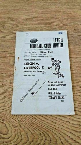 Leigh v Liverpool City Jan 1965 Rugby League Programme