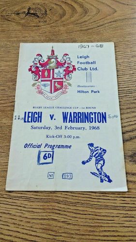 Leigh v Warrington Feb 1968 Challenge Cup Rugby League Programme