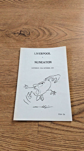 Liverpool v Nuneaton Oct 1971 Rugby Programme