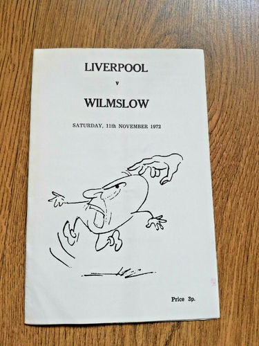 Liverpool v Wilmslow Nov 1972 Rugby Programme