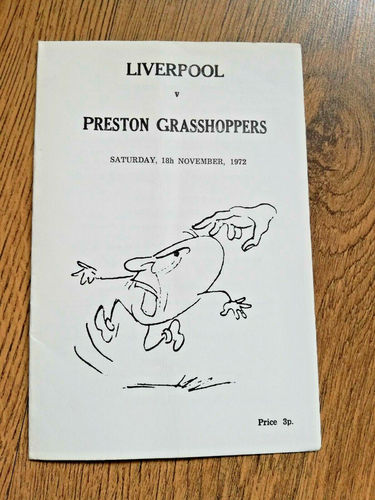 Liverpool v Preston Grasshoppers Nov 1972 Rugby Programme