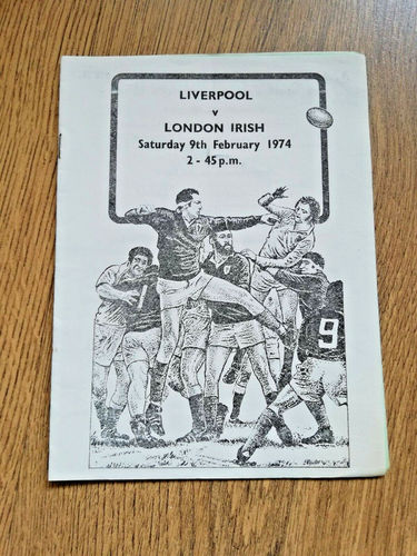 Liverpool v London Irish Feb 1974 Rugby Programme