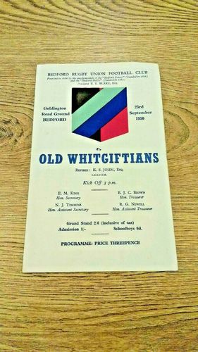 Bedford v Old Whitgiftians Sept 1950 Rugby Programme