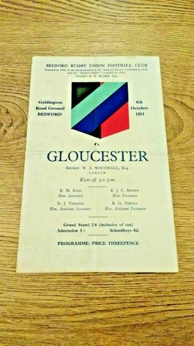 Bedford v Gloucester Oct 1951 Rugby Programme