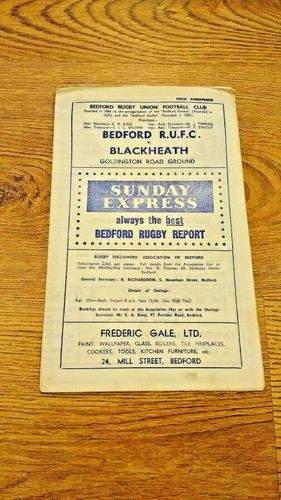 Bedford v Blackheath Apr 1964 Rugby Programme