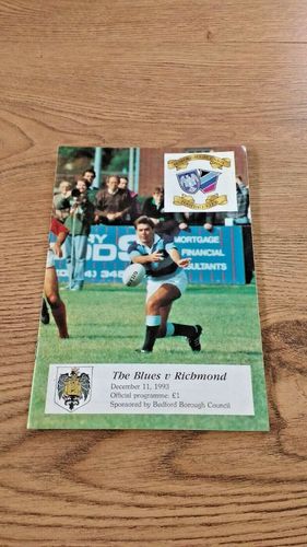 Bedford v Richmond Dec 1993 Rugby Programme