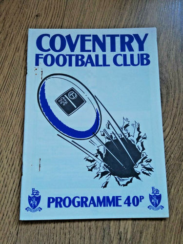 Coventry v Bedford Feb 1989 Rugby Programme