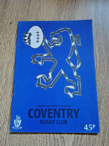 Coventry v Plymouth Albion Mar 1991 Rugby Programme
