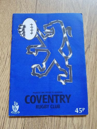 Coventry v Northampton Sept 1990 Rugby Programme