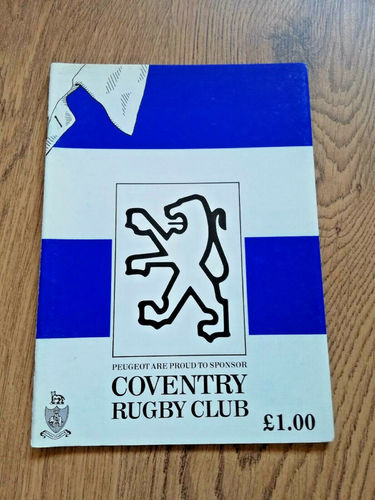 Coventry v Rugby Sept 1991 Rugby Programme
