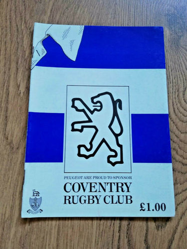 Coventry v Bedford Nov 1991 Rugby Programme