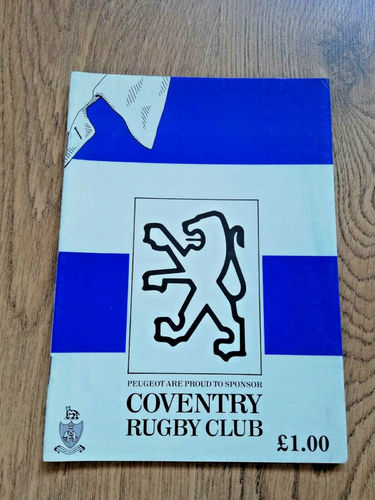 Coventry v Bristol Dec1991 Rugby Programme