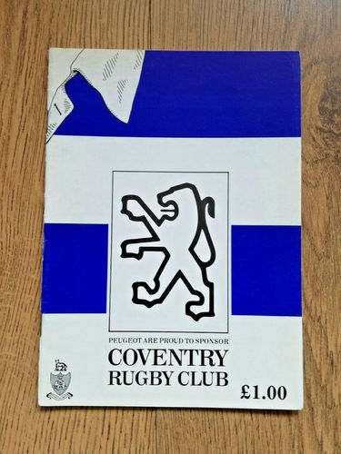 Coventry v Clifton Apr 1992 Rugby Programme