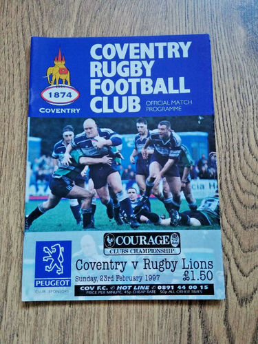 Coventry v Rugby Lions Feb 1997 Rugby Programme