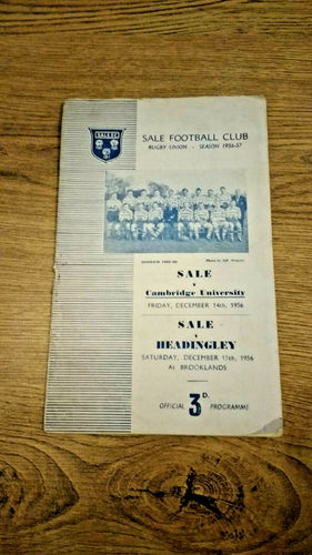 Sale v Cambridge University \  Headingley Dec 1956 Rugby Programme