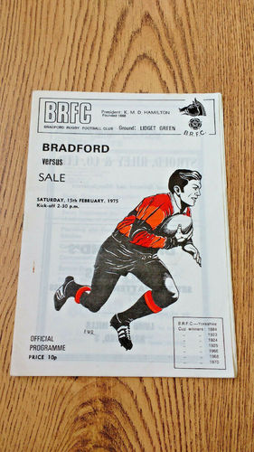 Bradford v Sale Feb 1975 Rugby Programme