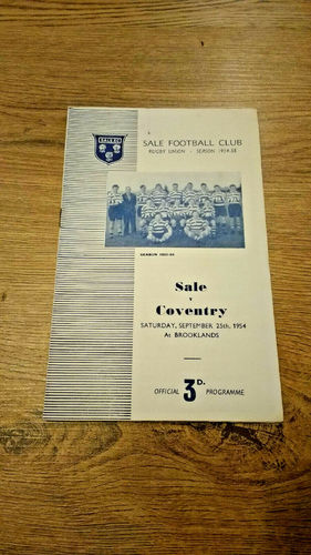 Sale v Coventry Sept 1954 Rugby Programme