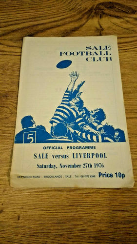 Sale v Liverpool Nov 1976 Rugby Programme