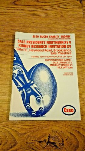 Sale President's Northern XV v Kidney Research Invitation XV Sept 1983 Rugby Programme